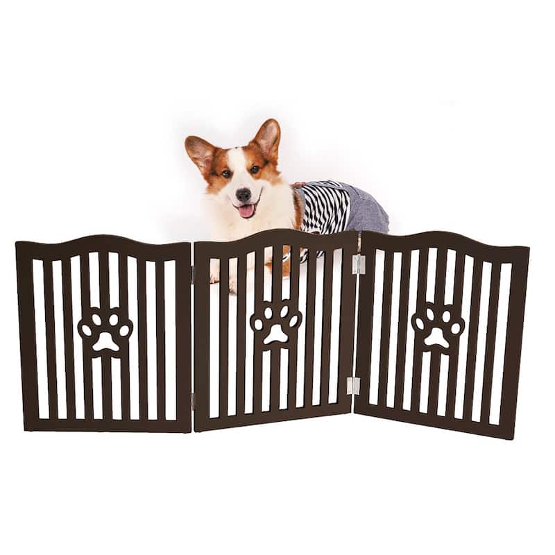 Trimate, Pet Gate, Wooden Free Standing Dog Gate for Small Dogs and Cats, Espresso