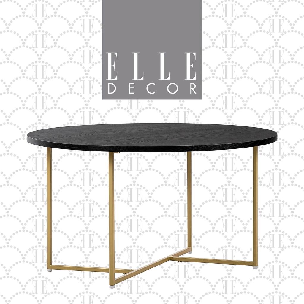 Elle Decor Ines Coffee Table for Living Room, Wood Tabletop with Metal Legs, Black and Gold