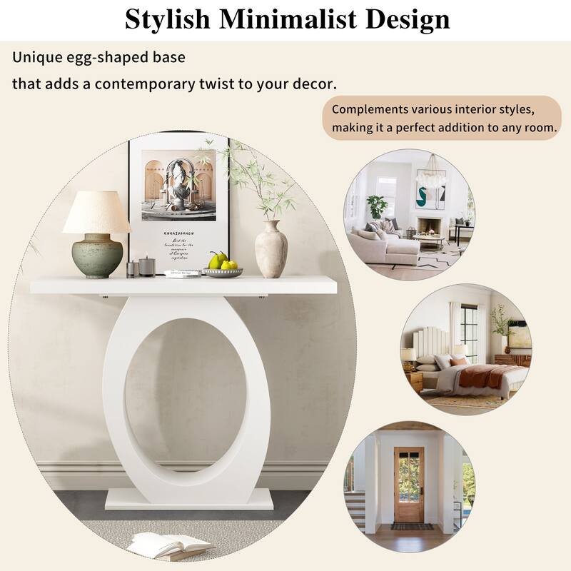 39.40" Long Console Table with Egg-Shaped Base, Modern Minimalist Wood Side Table for Living Room or Hallway