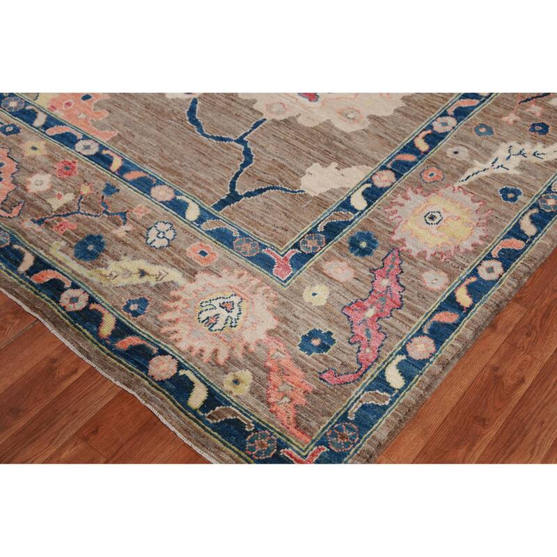 Hand Knotted Oriental 100% Wool Carpet Transitional All-Over Brown Oushak Area Rug - 11' 9'' X 9' 2''