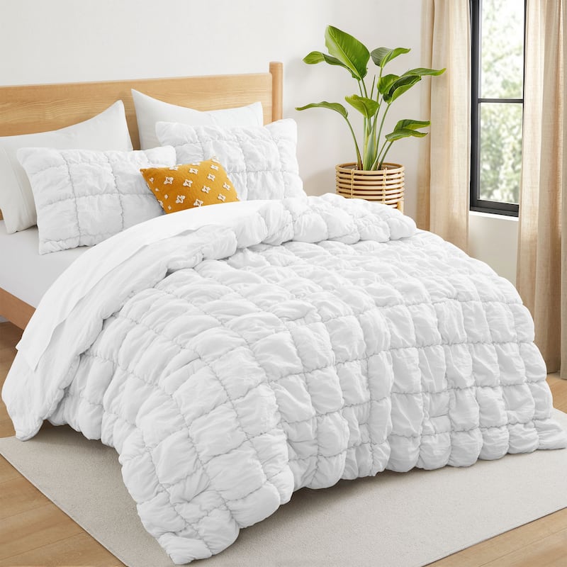 Puff Quilting Comforter Set with Pillowcases, Modern All Season Puffy Bedding Set
