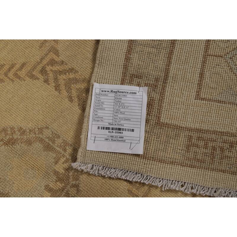 All-Over Vegetable Dye Khotan Turkish Area Rug Handmade Wool Carpet - 8'11" x 11'10"