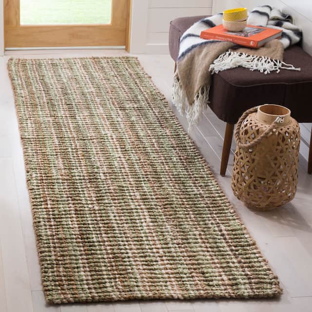 SAFAVIEH Jerneja Handmade Solid Chunky Jute Area Rug - 2'6" x 6' Runner - Sage/Natural