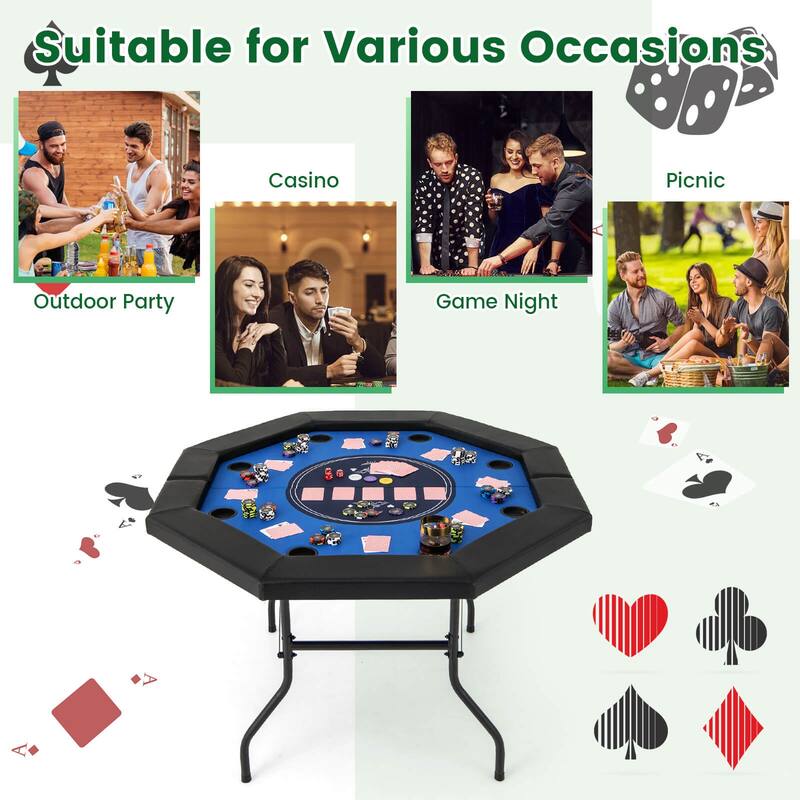 Costway 48" Foldable Poker Table for 8 Players Portable Blackjack - See Details