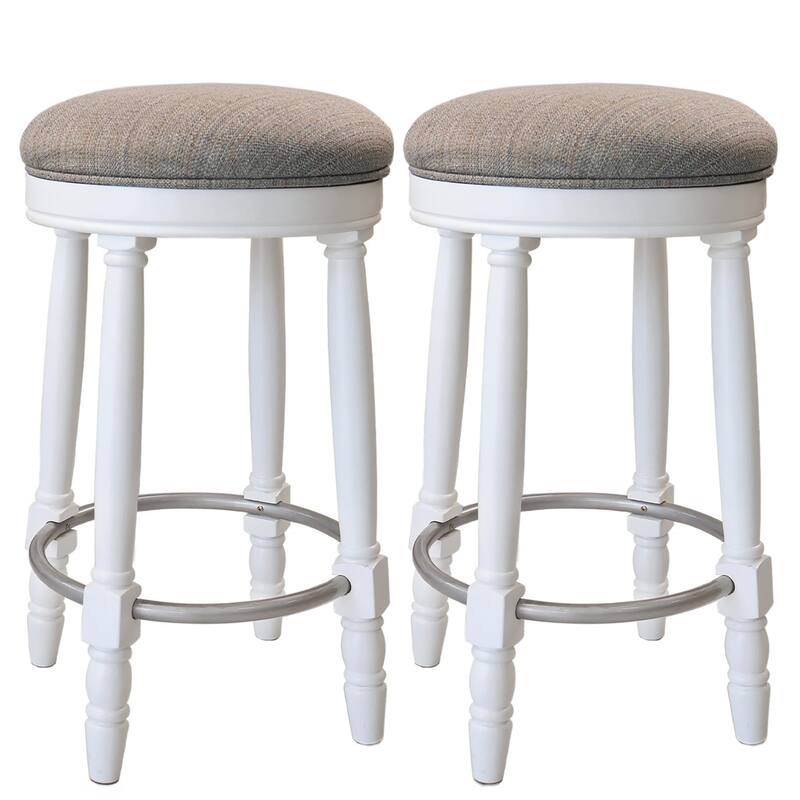 Bar Stools Set of 2, 26" Counter Height, 360° Swivel Wooden Barstool with Fabric Upholstered Seat