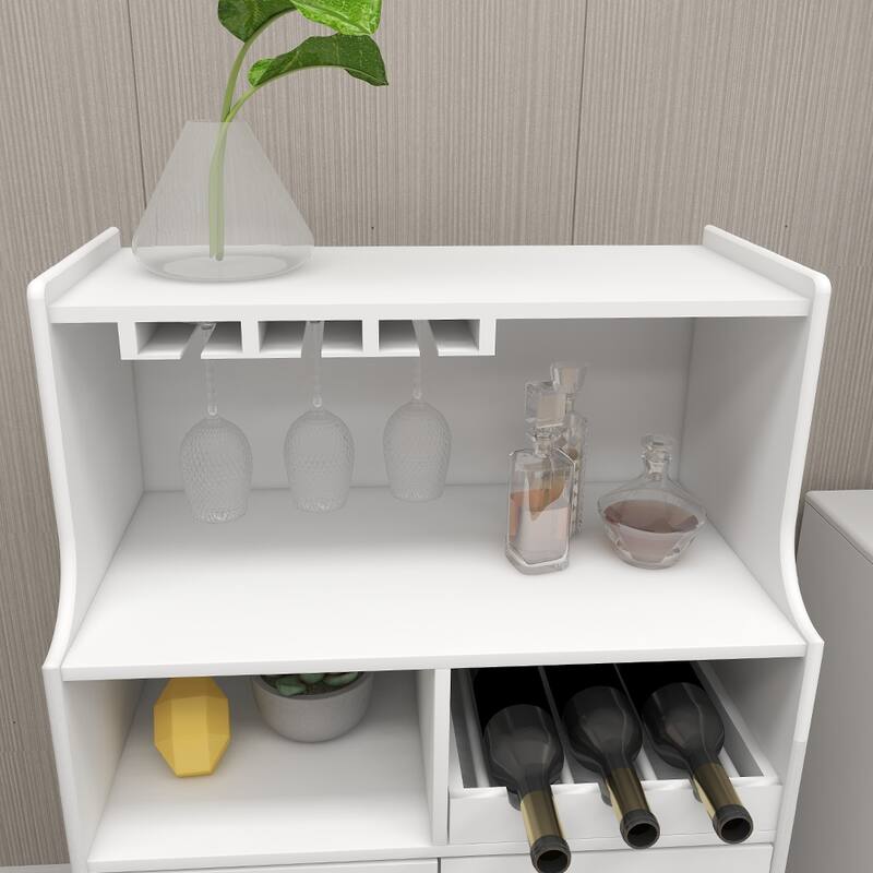Sideboard Buffet Storage Cabinet with Removable Wine Rack, Glass Doors, Open Shelf & Drawer - 27.56“W