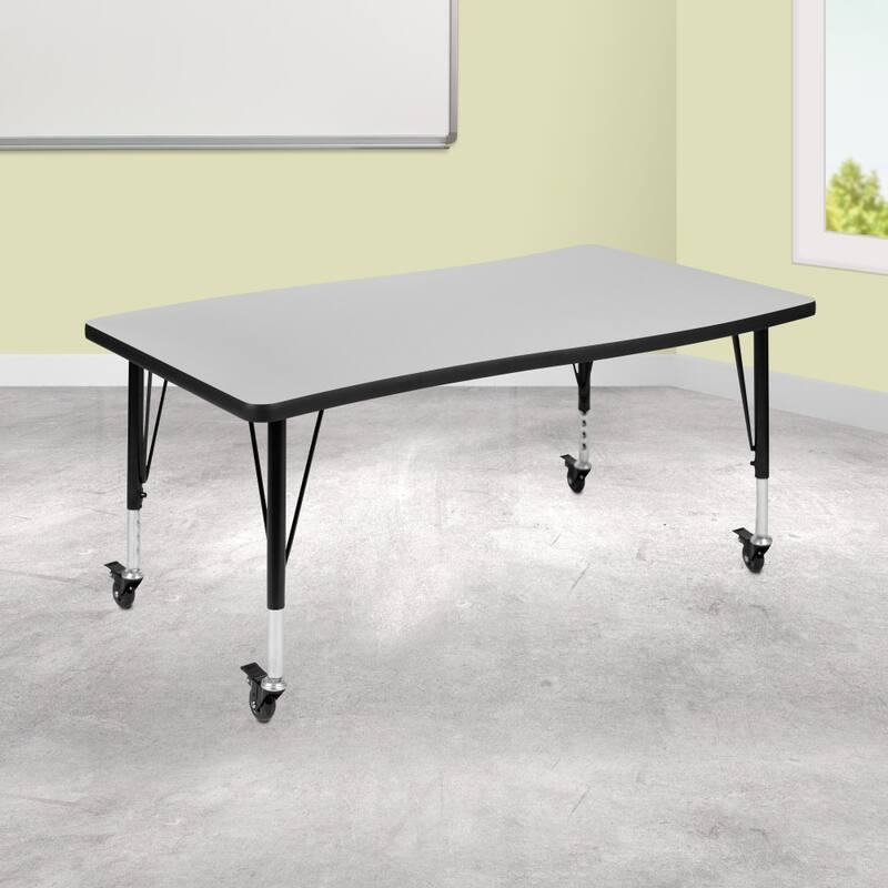 Mobile 28"Wx47.5"L Wave Collaborative Grey Kids Adjustable Activity Table - Grey