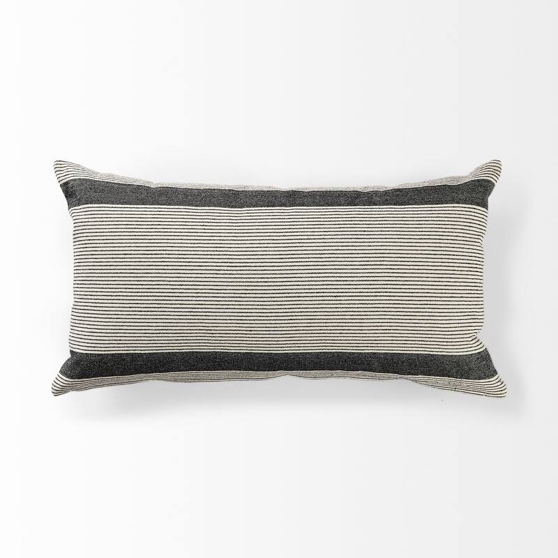 Cream and Gray Striped Lumbar Accent Pillow Cover