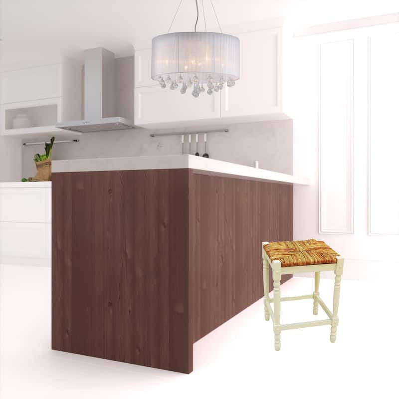 HomeRoots 24" Natural And Antiqued White Solid Wood Backless Counter Height Bar Chair With Footrest - 16.5
