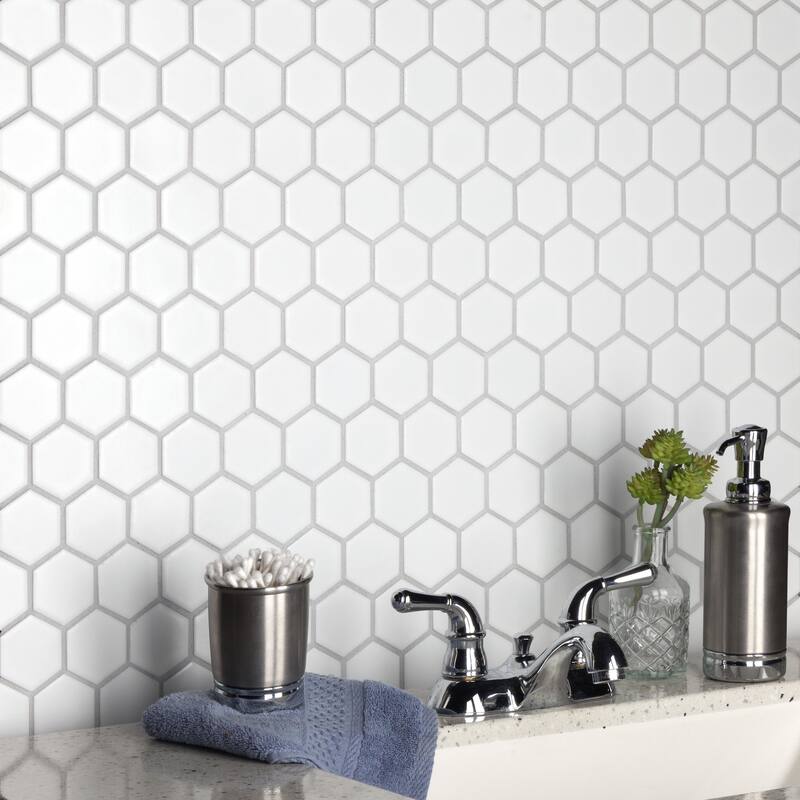 Merola Tile Hudson Due 2" Hex Matte White 10-7/8" x 12-5/8" Porcelain Mosaic Floor and Wall Tile