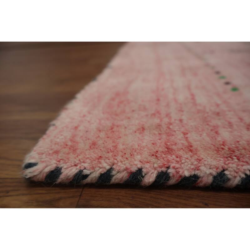 Hand Knotted Oriental 100% Wool Carpet Tribal Animal Pictorial Pink Gabbeh Area Rug - 7' 10'' X 5' 1''