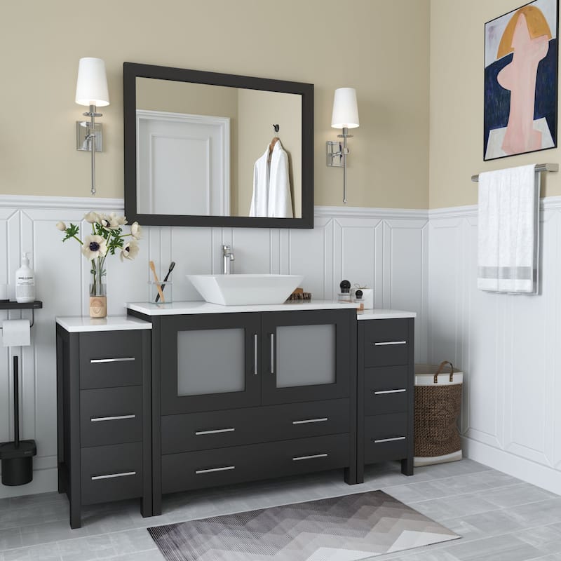 Vanity Art 60-inch Single Sink Bathroom Vanity Set With Engineered Marble Top and Free Mirror - 60 x 18.5 x 36 Inches