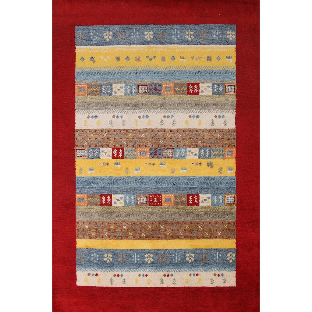 Tribal Geometric Gabbeh Indian Rug Multi-Color Handmade Wool Carpet - 5'3" x 7'7"