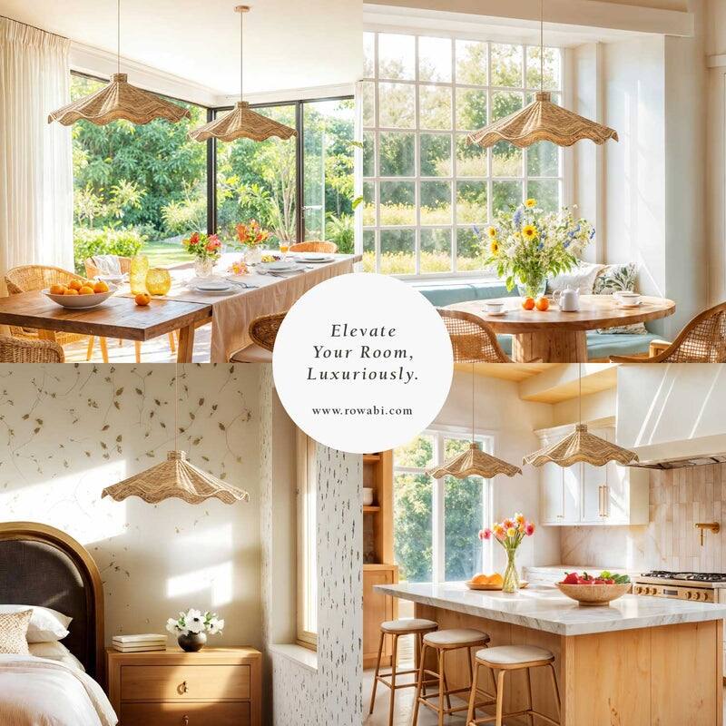 Ariel Rattan Pendant Light - Natural Large Cone 1-Light Handwoven Light Fixture For Modern, Transitional, Farmhouse Room Décor - 21" - Lampshade Only - Natural Brown