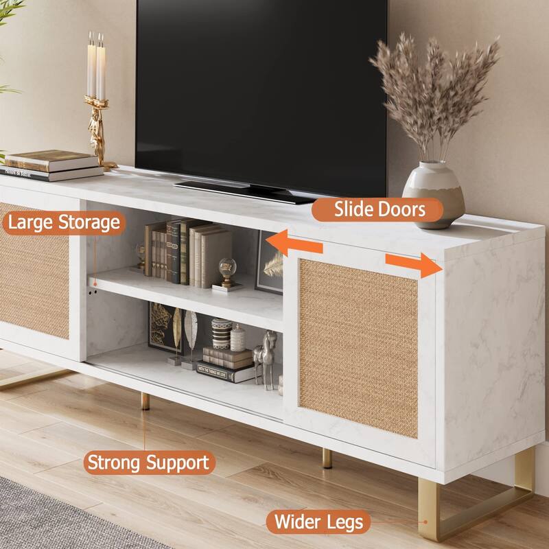 White Low TV Stand with Storage, Doors and Shelves On Sale Bed Bath