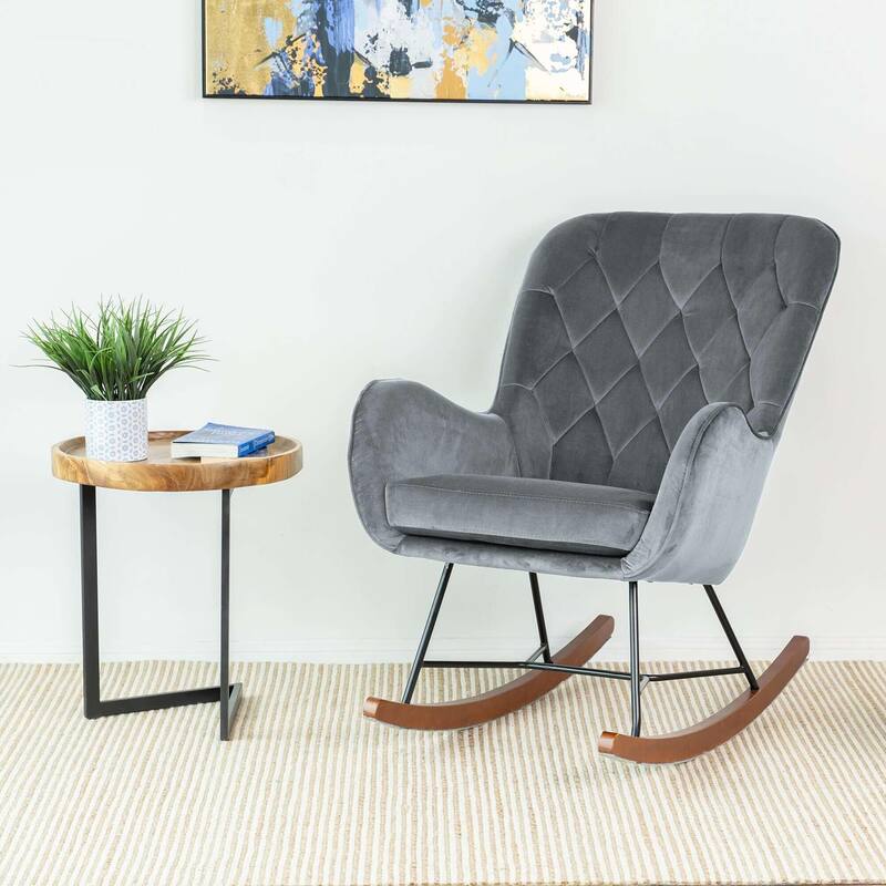 Rocking Chair with Thick Cushioned Seat, Glider Chair with High Backrest, Lounge Armchair with Solid Wood Legs