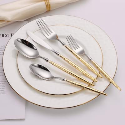 20 Pc Flatware Set with Hammered Handles