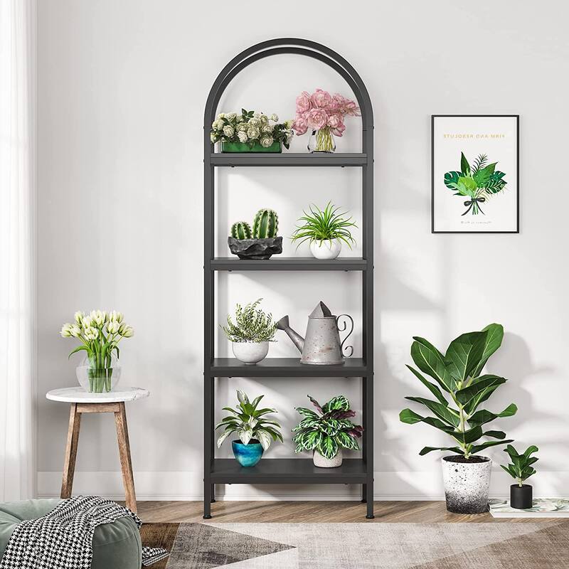 4-Tier Arched Bookshelf 70.8", Storage Shelves, Metal Frame
