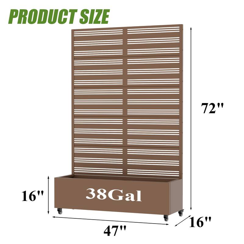 Outdoor Metal Galvanized Privacy Screen Planter Box with Trellis Lockable Wheels