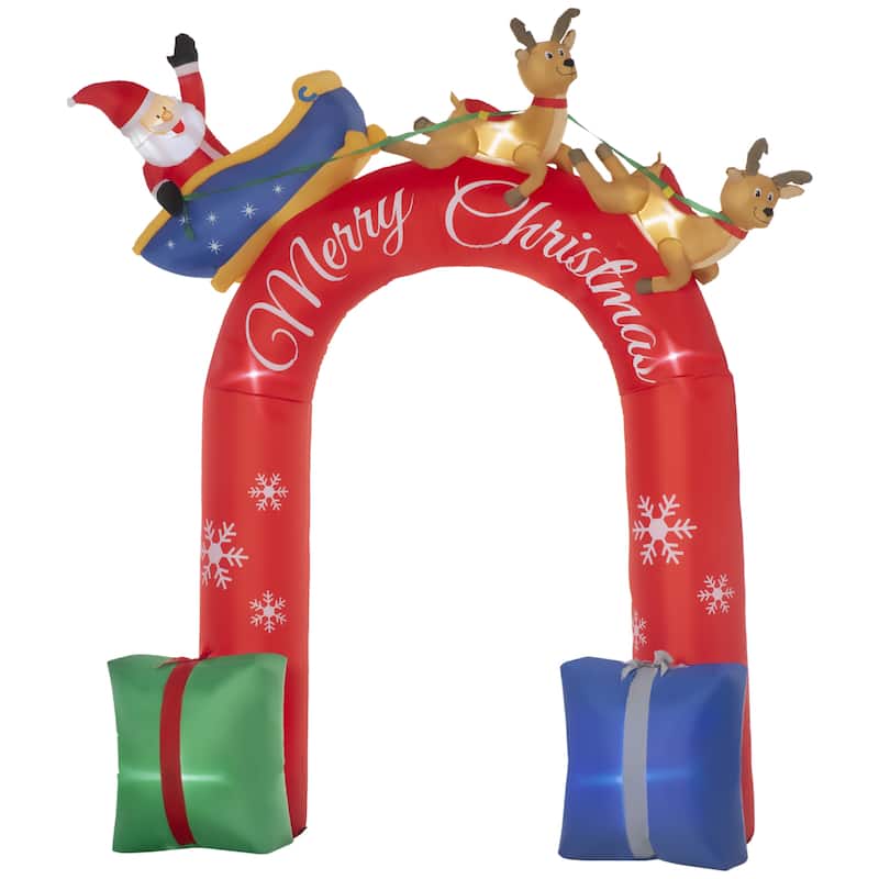 9ft Christmas Inflatables Outdoor Decorations Arch with Santa Claus Riding a Sled, Blow-Up LED Yard Christmas Decor