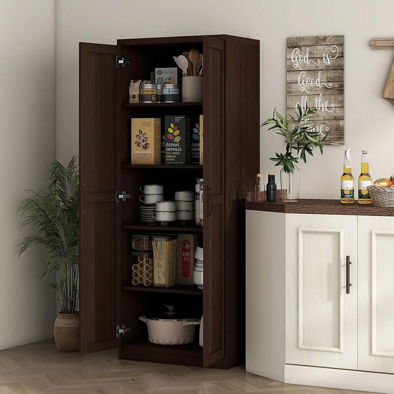 63" 2-Door Kitchen Pantry, Freestanding with 2 Adjustable Shelves