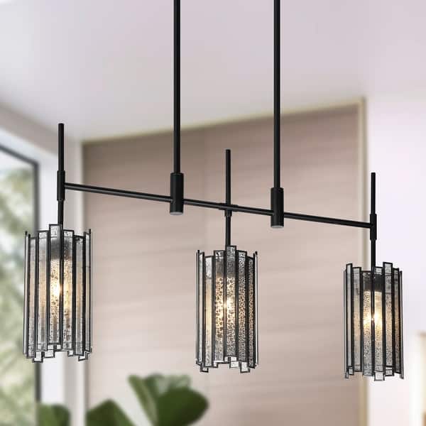 slide 2 of 15, Tifany Modern Black 3-Light Chandelier Colored Glass Pendant for Kitchen Island Dining Room - L 30" x W 4.3" x H 17.3"