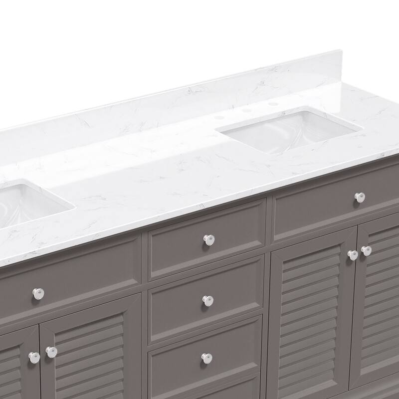 72-Inch Solid Wood Double Sink Bathroom Vanity with Louvered Doors – Classic Coastal Style and Ample Storage