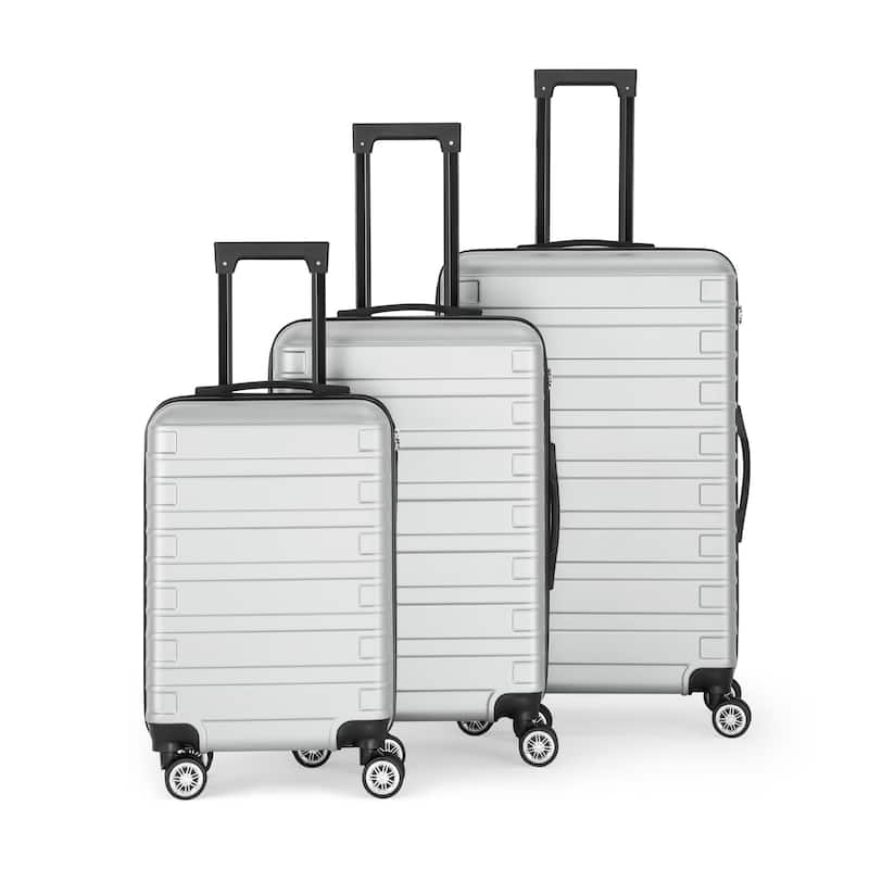 Wide Horizontal Stripe Luggage Travel 3-Piece Set Silver