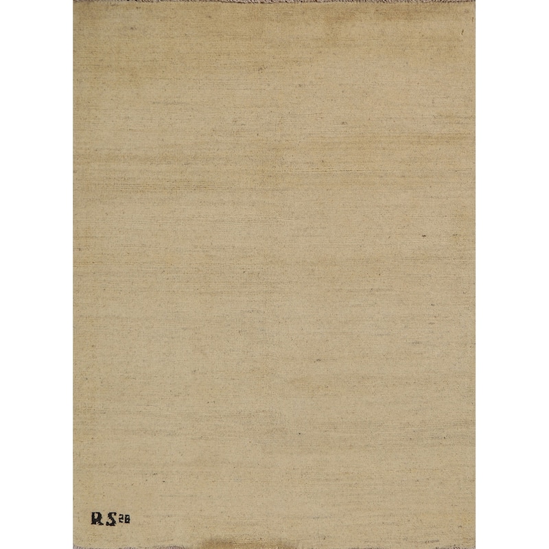 Gabbeh Modern Accent Rug Handmade Solid Beige Wool Carpet - 3'1"x 4'0"