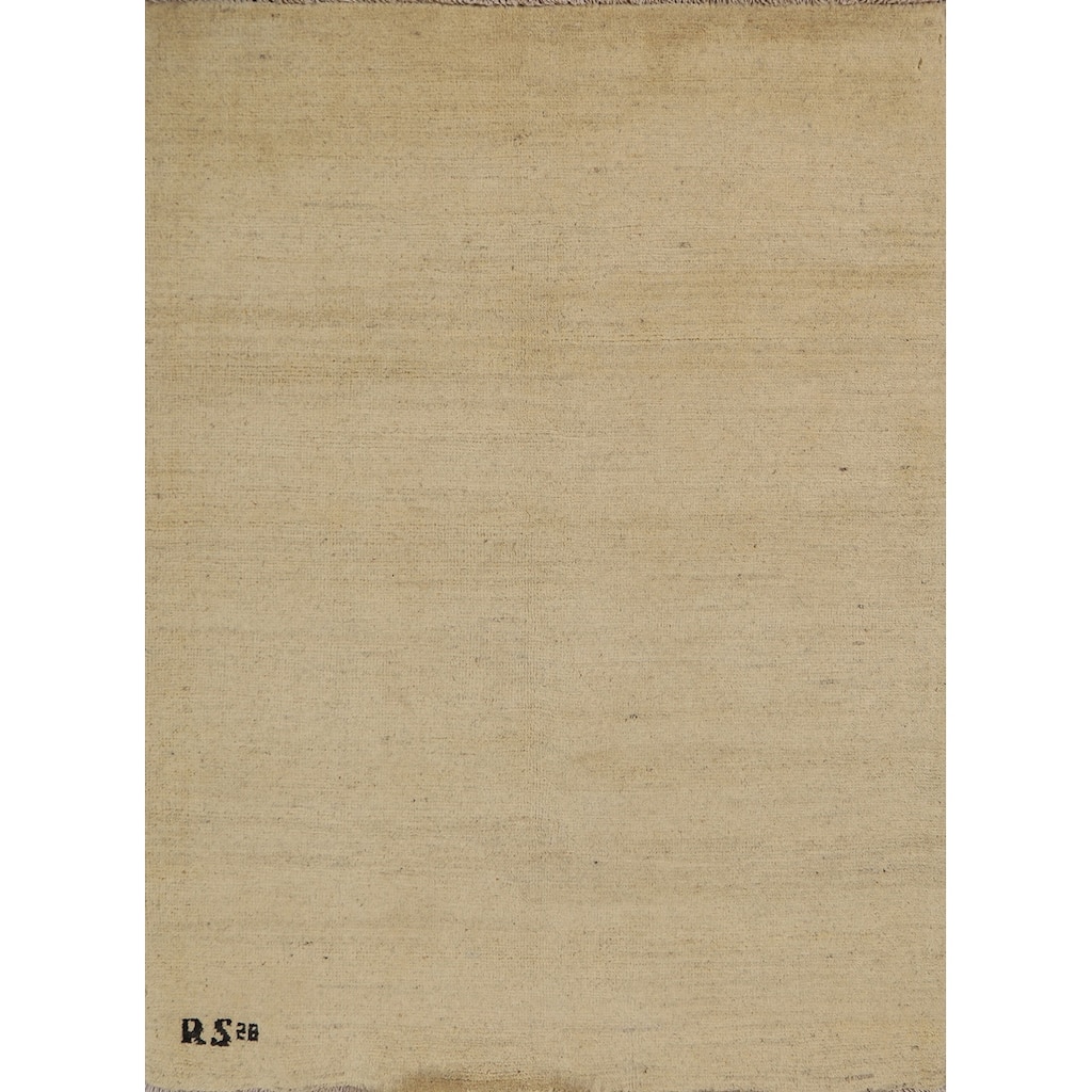 Gabbeh Modern Accent Rug Handmade Solid Beige Wool Carpet - 3'1"x 4'0"