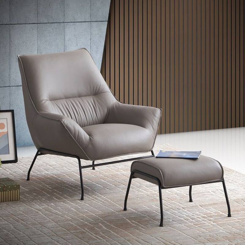 Top Grain Leather Chair with Ottoman