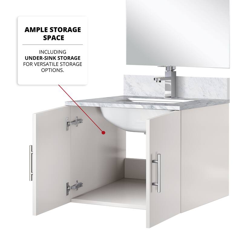 Geneva Bath Vanity with Carrara Marble Top, Sink & Mirror