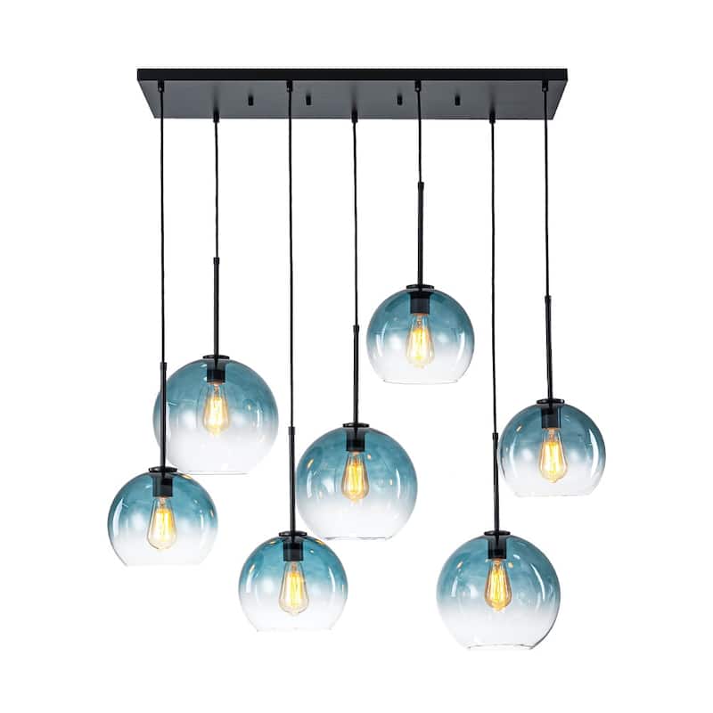 Glam 7-Light Tinted Gradual Blue Glass Globe Kitchen Island Chandelier
