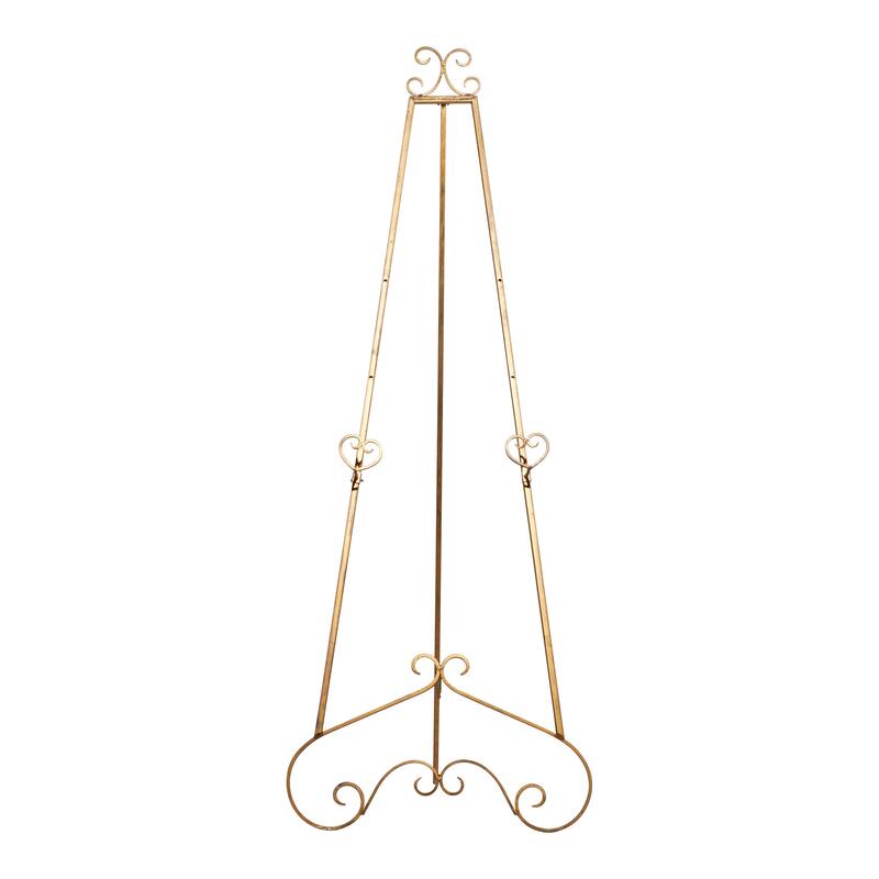 Gold Metal Extra Large Adjustable 3 Tier Scroll Display Easel with Chain Support - 23 x 33 x 68