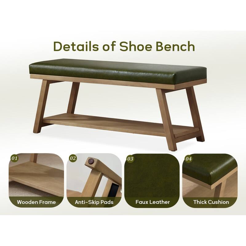 Solid Wood Shoe Bench with Cushion Entryway Shoe Bench