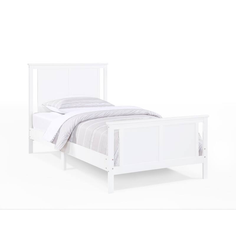 HomeRoots White And Gray Reversible Solid Wood Twin Bed Frame
