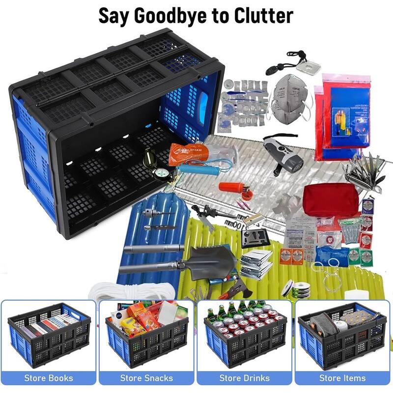 Foldable Storage Basket, Stackable Crate with Handle