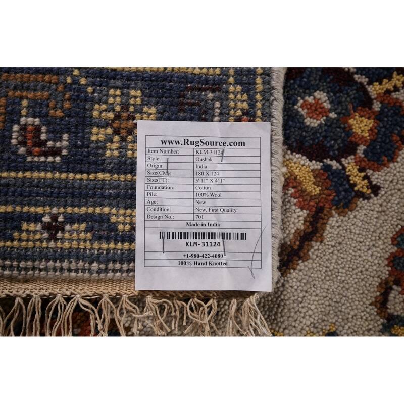 Oushak Indian Area Rug Handmade Floral Beige Wool Carpet - 4'1"x 5'11"