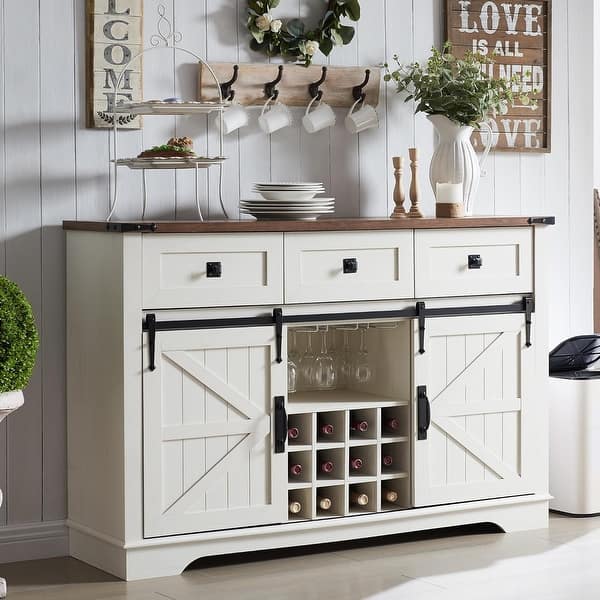 slide 2 of 35, Farmhouse Bar Cabinet, Coffee/Wine Bar Cabinet w/Wine & Glass Rack