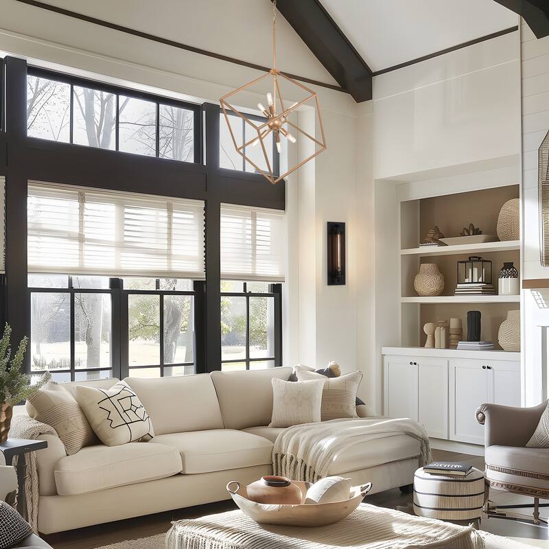 Modern Gold 6-Light Sputnik Chandelier Cube Island Pendant for Kitchen Island Dining Room - W 20" x H 35"