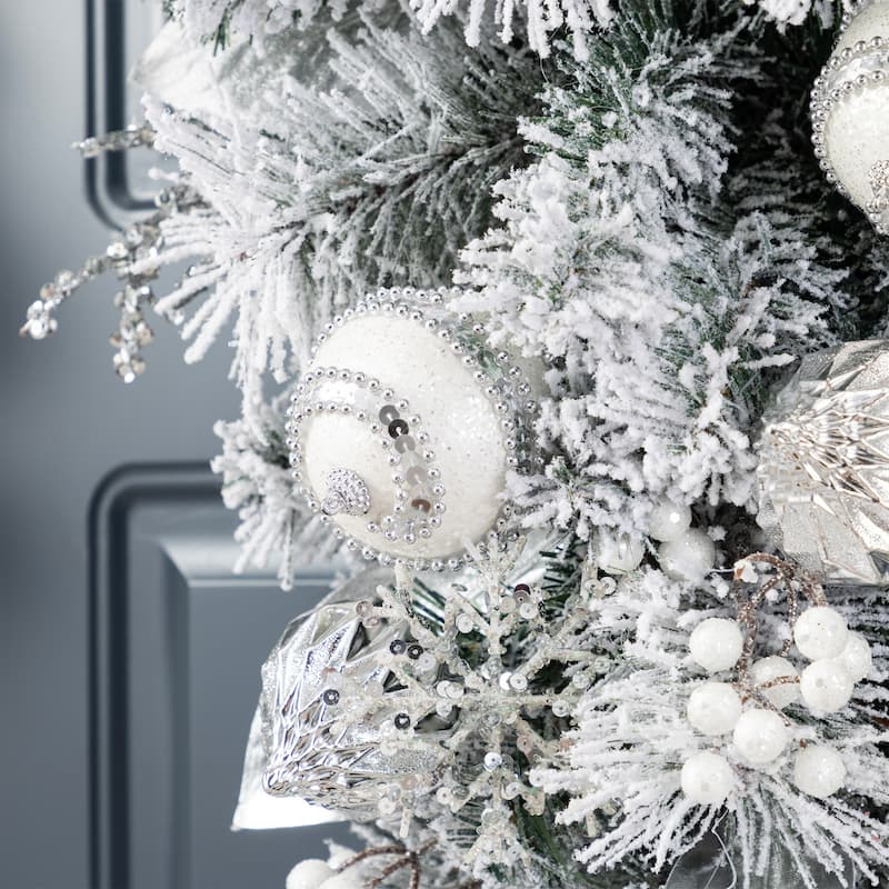 Glitzhome Christmas Berry Bow Pinecone Bell Holy Leaf Teardrop Swag Xmas Wreath