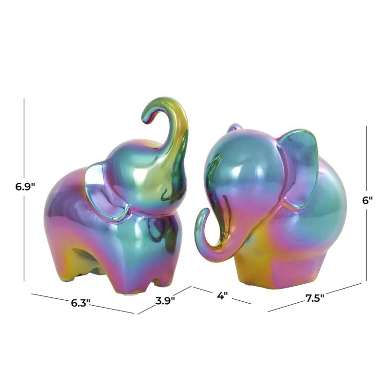 The Novogratz Gold, Silver, Black, White or Multi Colored Porcelain Ceramic Elephant Decorative Sculpture (Set of 2)