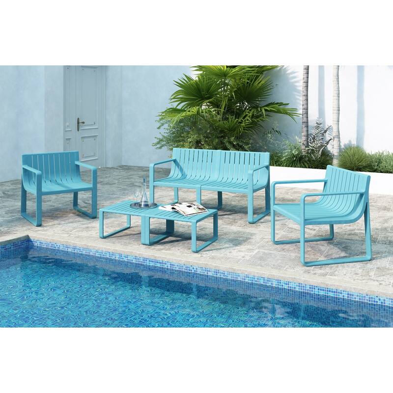 Ricki Modern Conversation 5 Piece Set - Durable Plastic and Weather Proof -Tiffany Blue