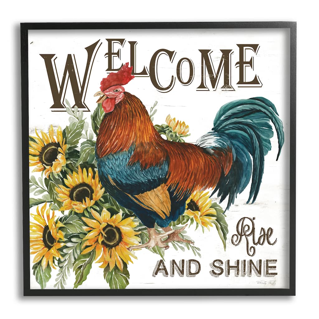 Stupell Rise & Shine Rooster Framed Giclee Art Design by Cindy Jacobs