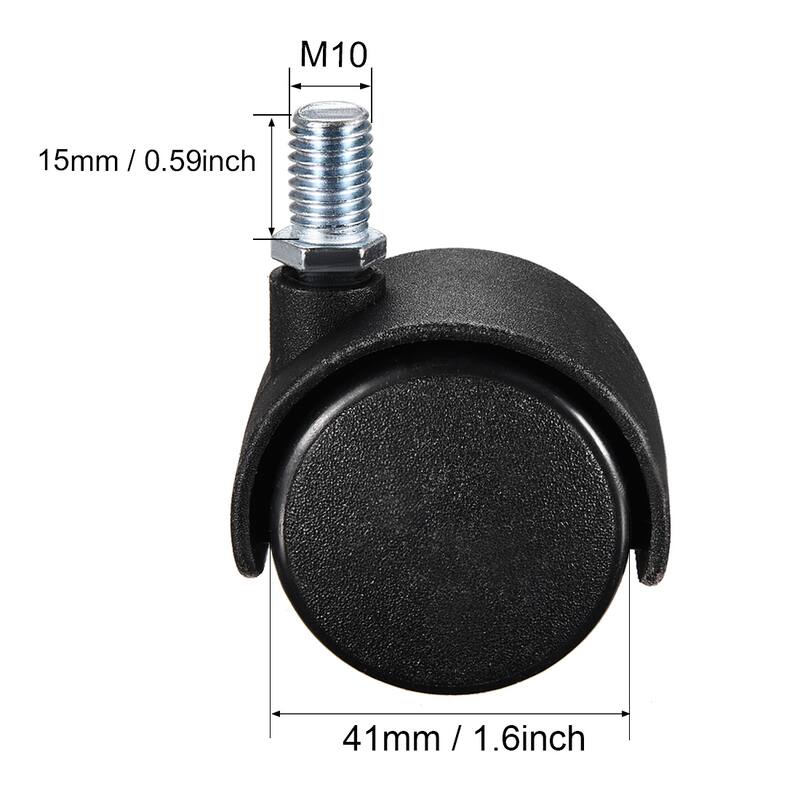 Furniture Casters Nylon Threaded Stem Swivel Caster Wheels Black - 1.6 inch, M10 x 15mm, 1pcs