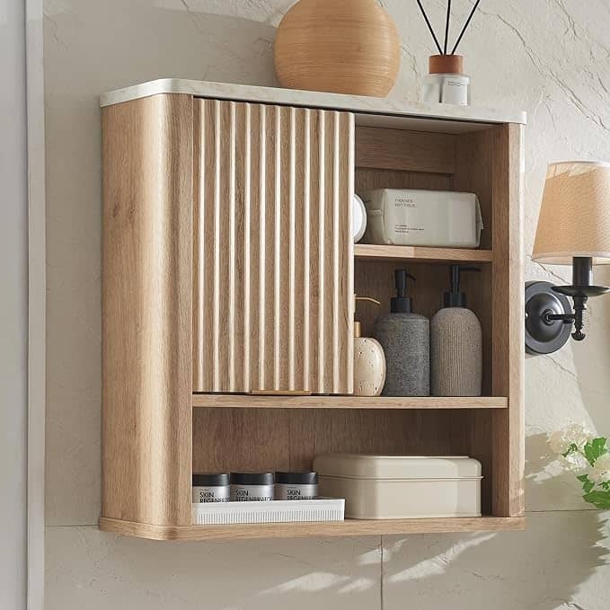 Modern Bathroom Wall Cabinet, Medicine Cabinet, Wall Storage Organizer - Natural Oak