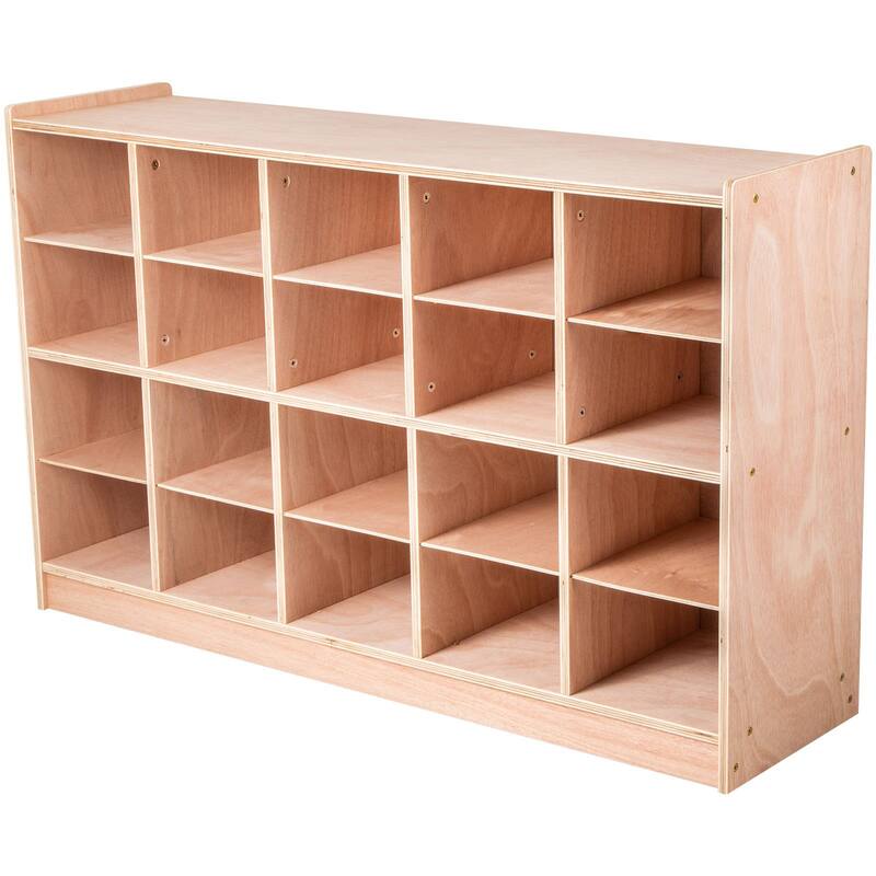 Kids Wooden Storage Cubby with 20 Compartments and Natural Finish Birch Plywood Organizer - 48 x 12 x 30.3 Inch