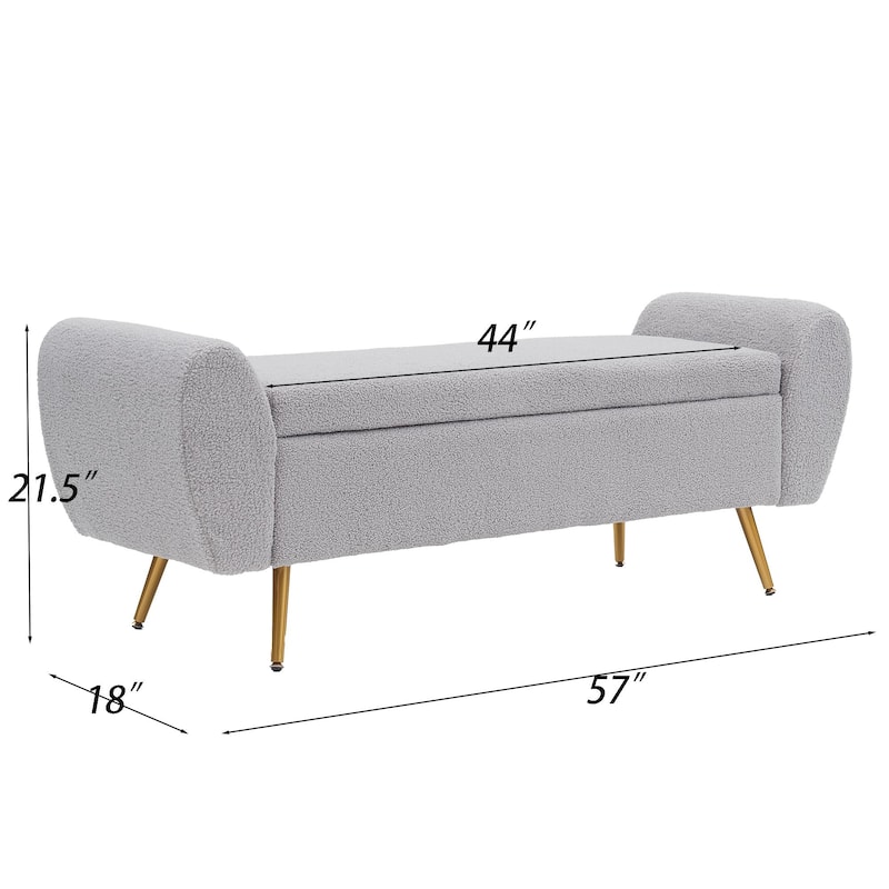 Upholstered 56"W Flip Top Storage Bench with arms