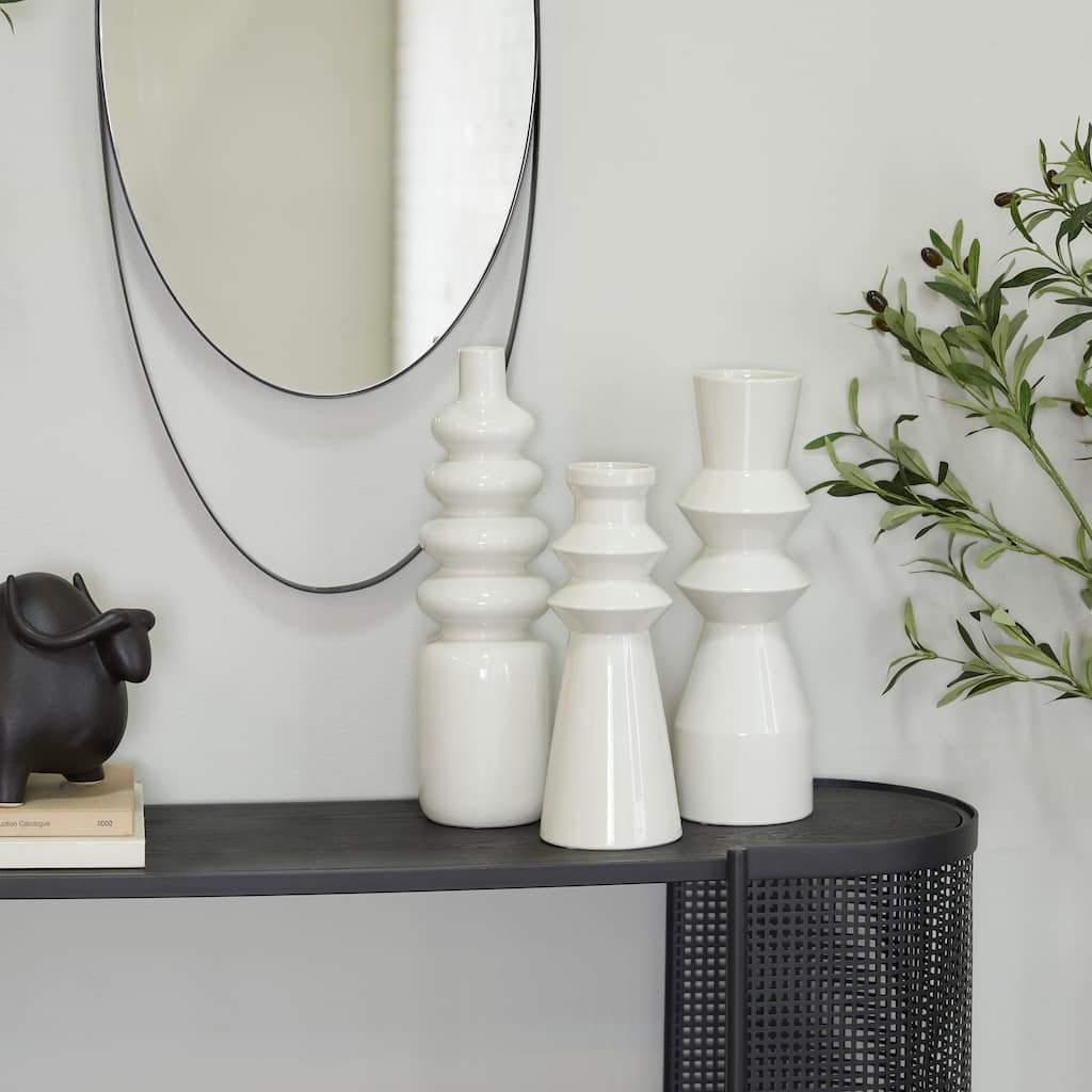 CosmoLiving by Cosmopolitan Minimalist Ceramic Vase with Bubble and Fluted Texture Designs (Set of 3) - White or Black