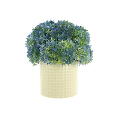Hydrangea Floral Arrangement in a Ceramic Vase - Blue, Cream